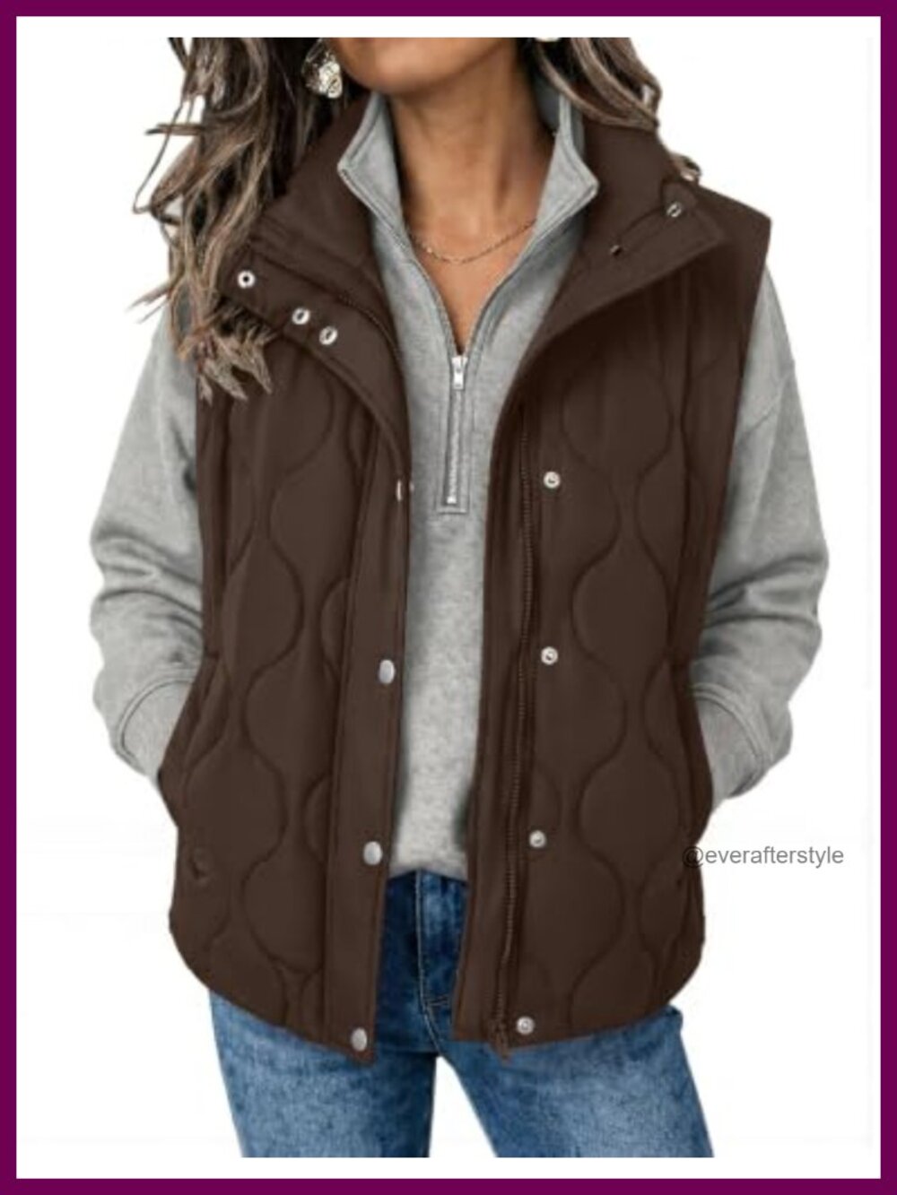 Oversized Quilted Puffer Vest Stand Collar Zip Up Sleeveless